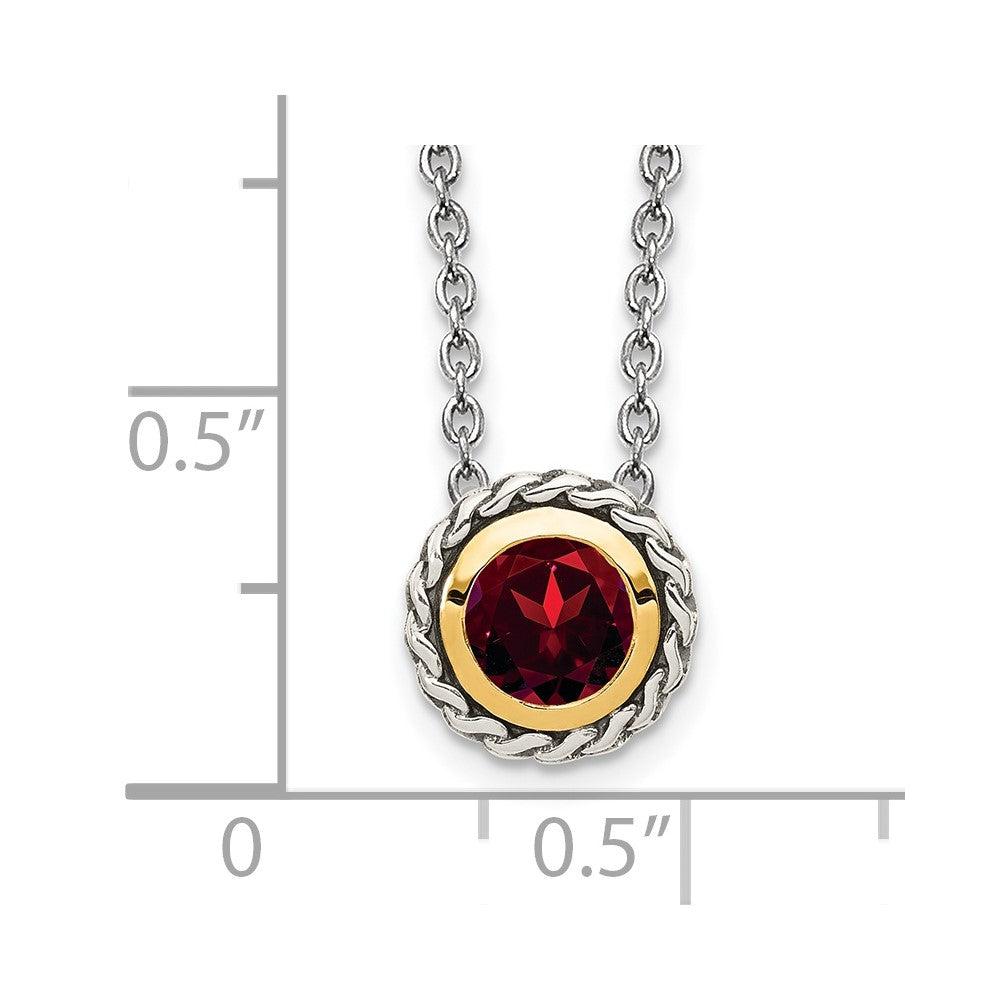 Sterling Silver Antiqued w/ 14K Accent Garnet Necklace