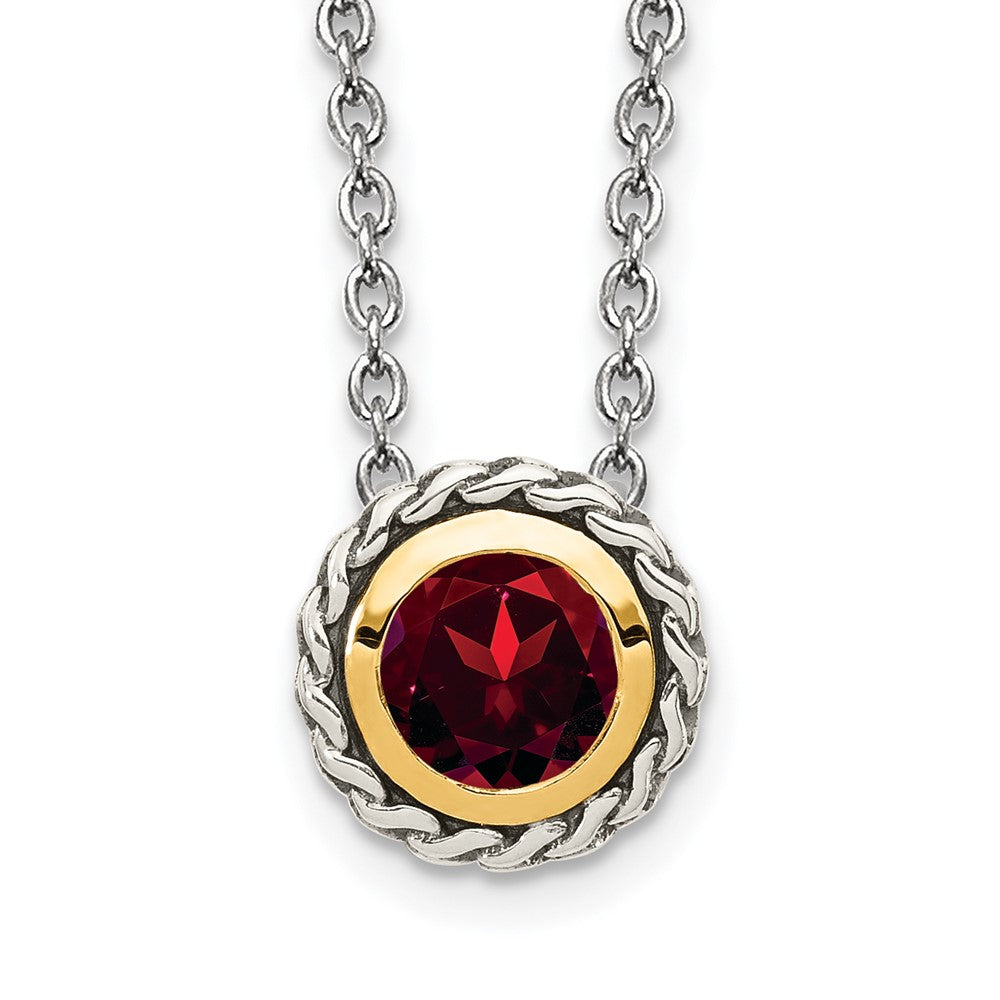 Sterling Silver Antiqued w/ 14K Accent Garnet Necklace