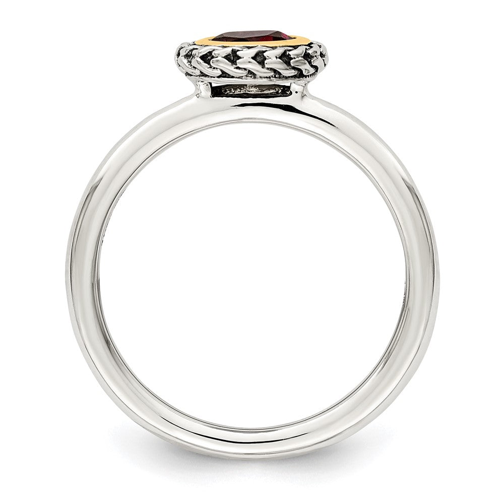Sterling Silver w/14k Antiqued Polished Garnet Ring