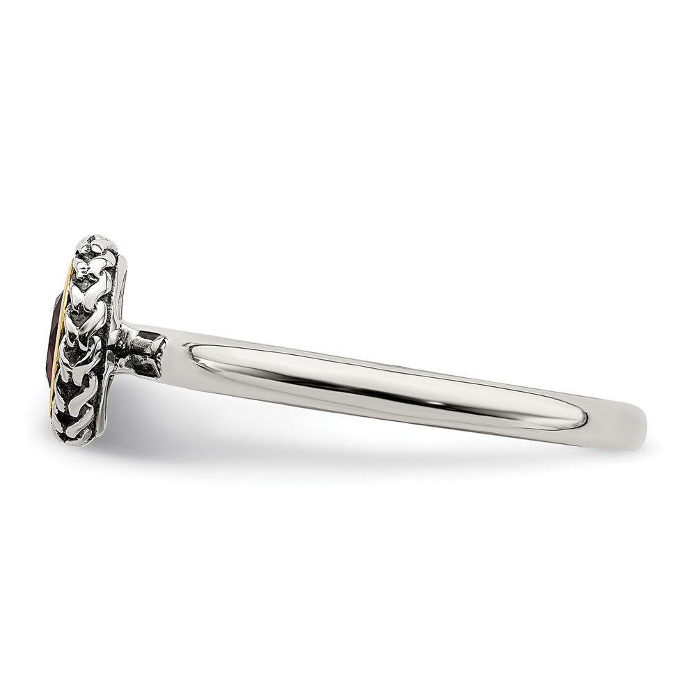 Sterling Silver w/14k Antiqued Polished Garnet Ring