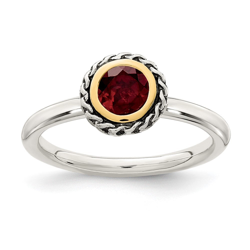 Sterling Silver w/14k Antiqued Polished Garnet Ring