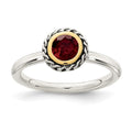 Sterling Silver w/14k Antiqued Polished Garnet Ring