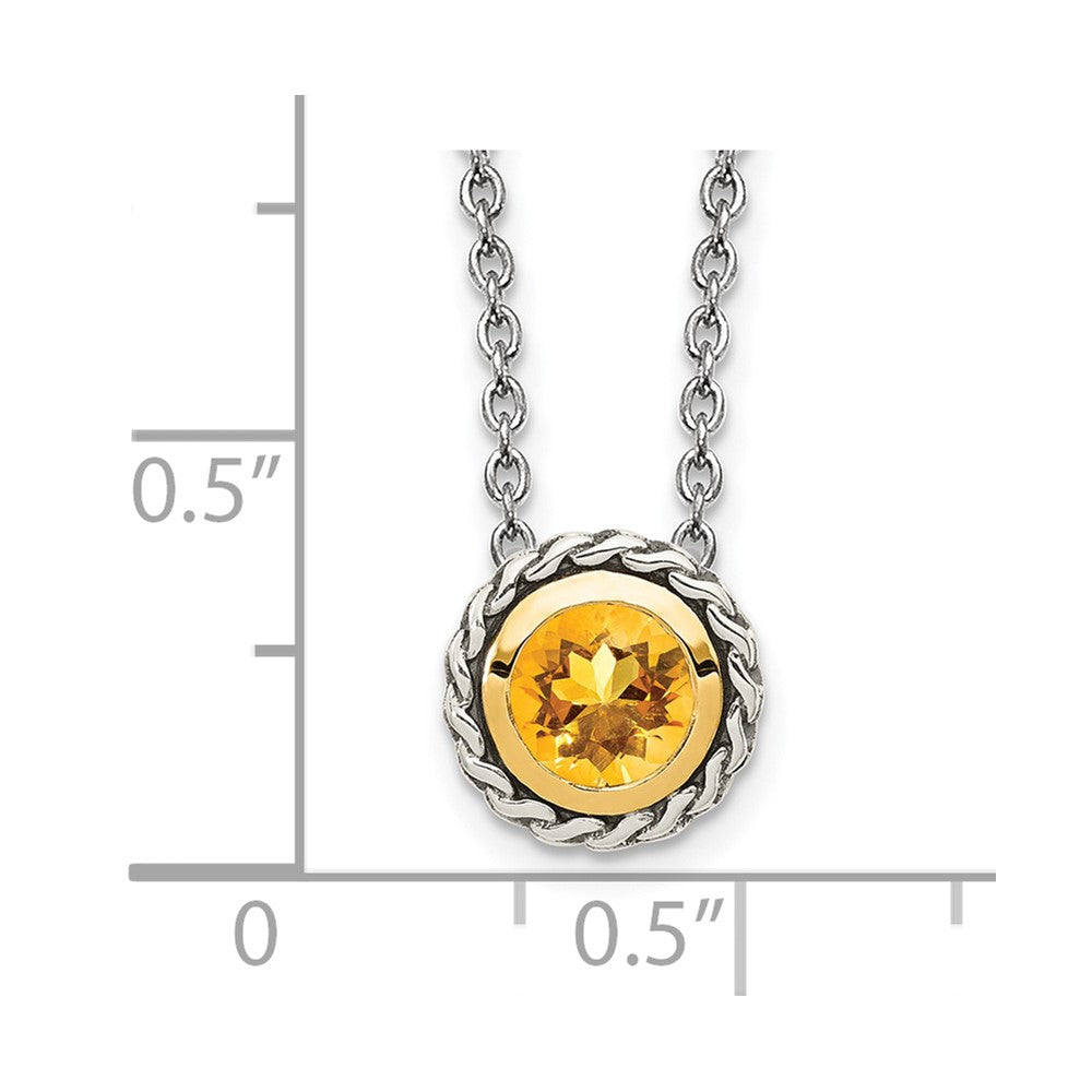 Sterling Silver Antiqued w/14K Accent Citrine Necklace