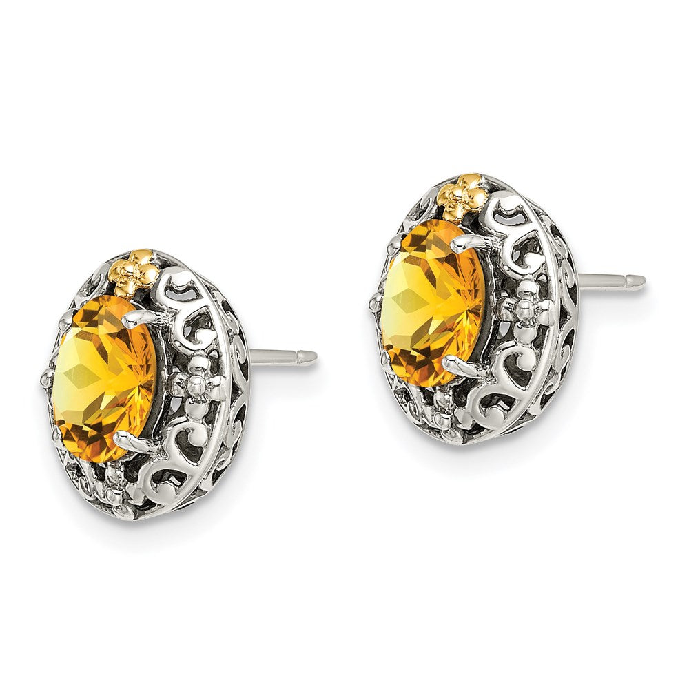 Sterling Silver w/14k Accent Antiqued Citrine Post Earrings