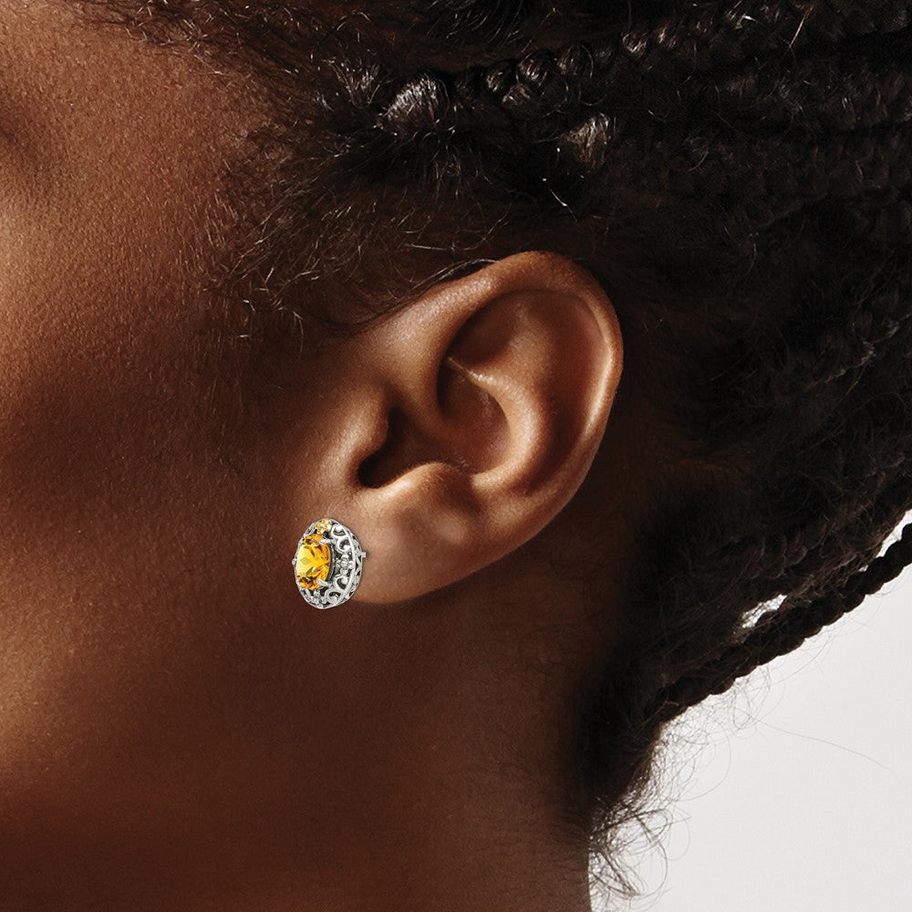 Sterling Silver w/14k Accent Antiqued Citrine Post Earrings