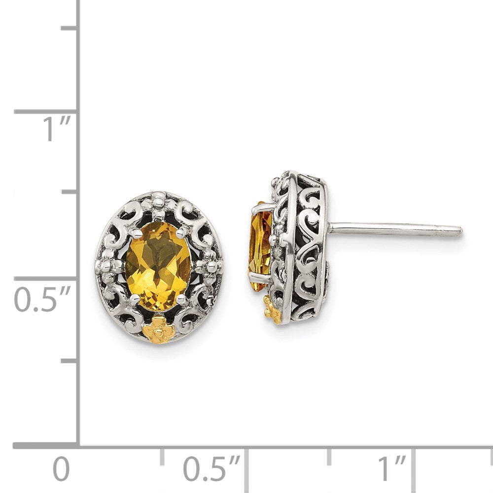 Sterling Silver w/14k Accent Antiqued Citrine Post Earrings