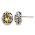 Sterling Silver w/14k Accent Antiqued Citrine Post Earrings