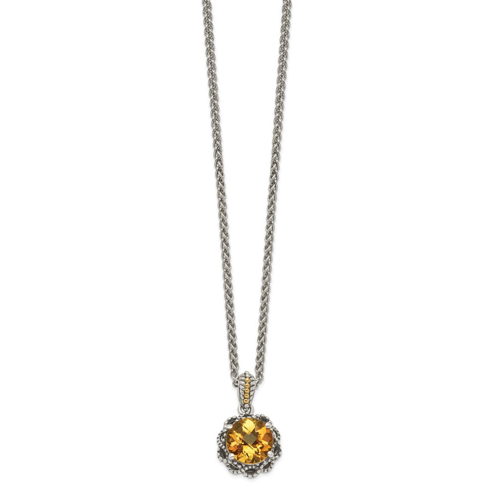 Sterling Silver Antiqued w/ 14k Polished Citrine Necklace