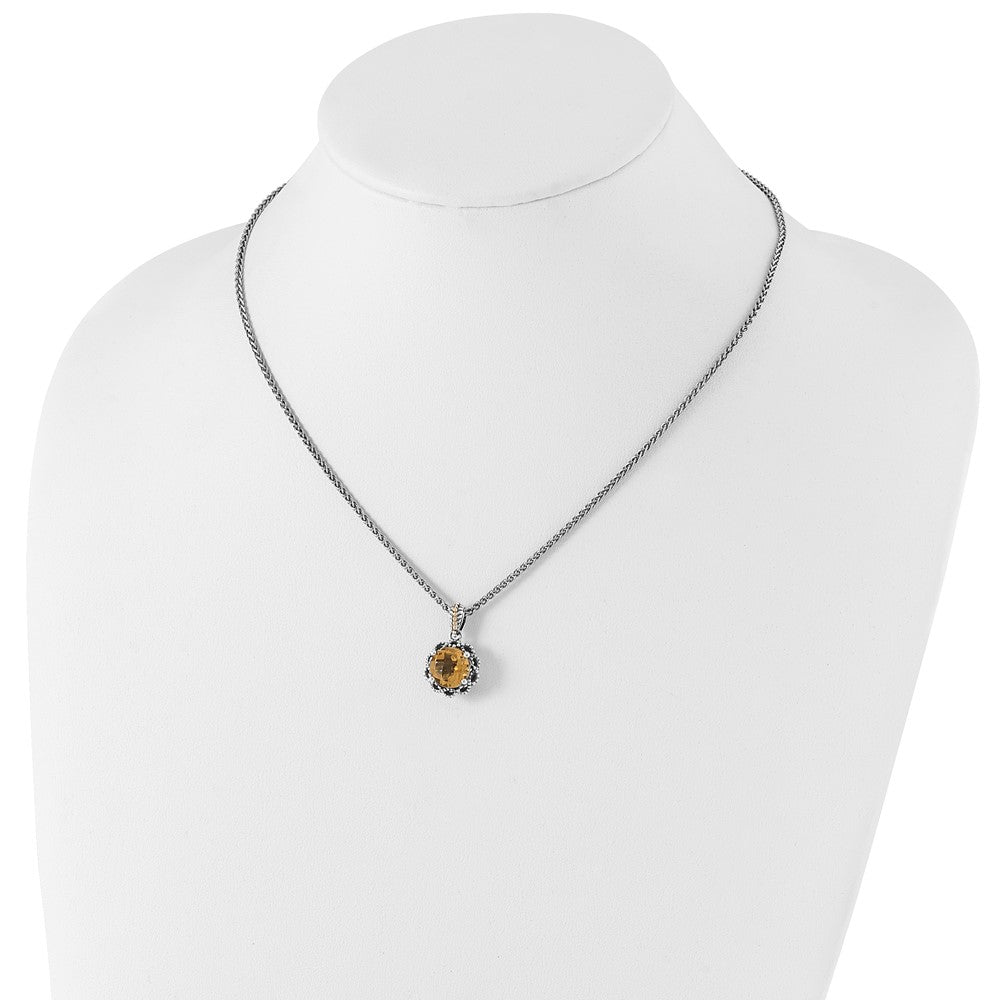 Sterling Silver Antiqued w/ 14k Polished Citrine Necklace