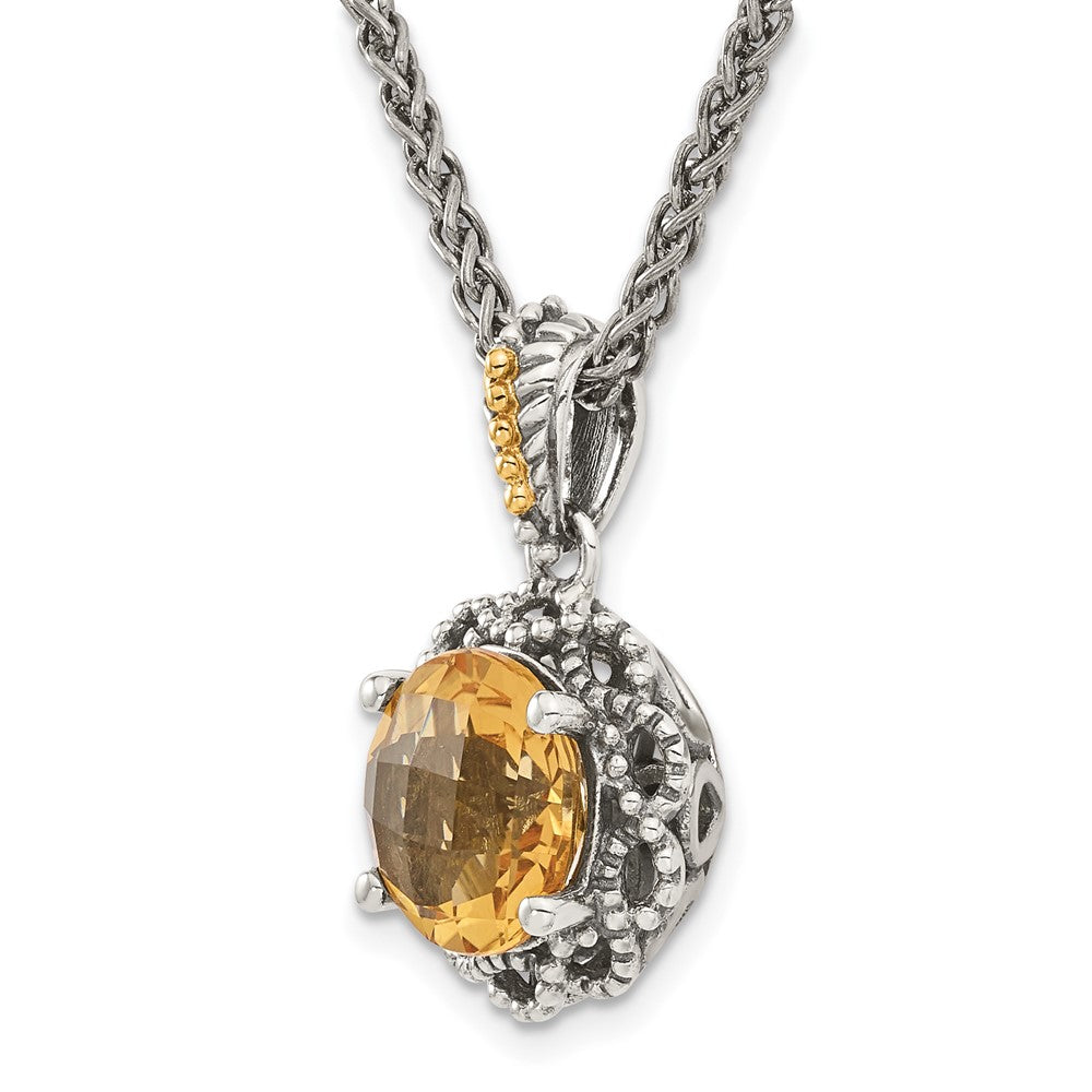 Sterling Silver Antiqued w/ 14k Polished Citrine Necklace