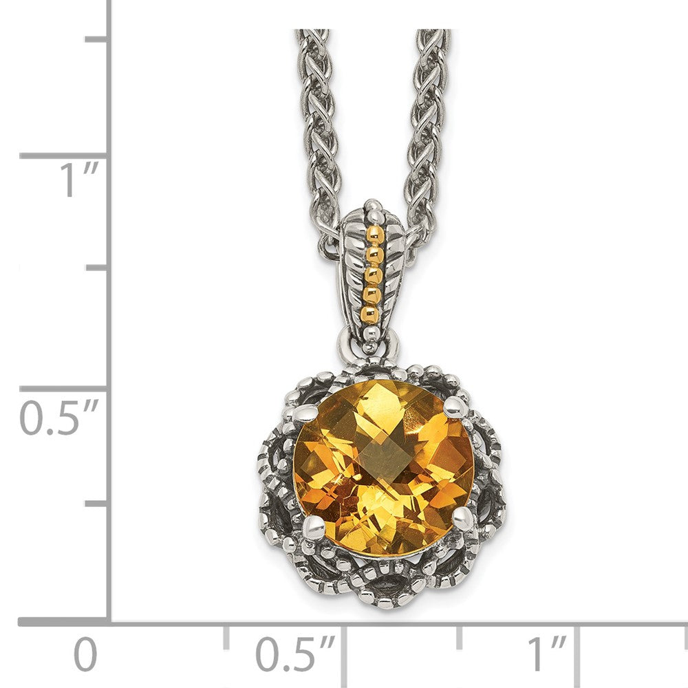 Sterling Silver Antiqued w/ 14k Polished Citrine Necklace