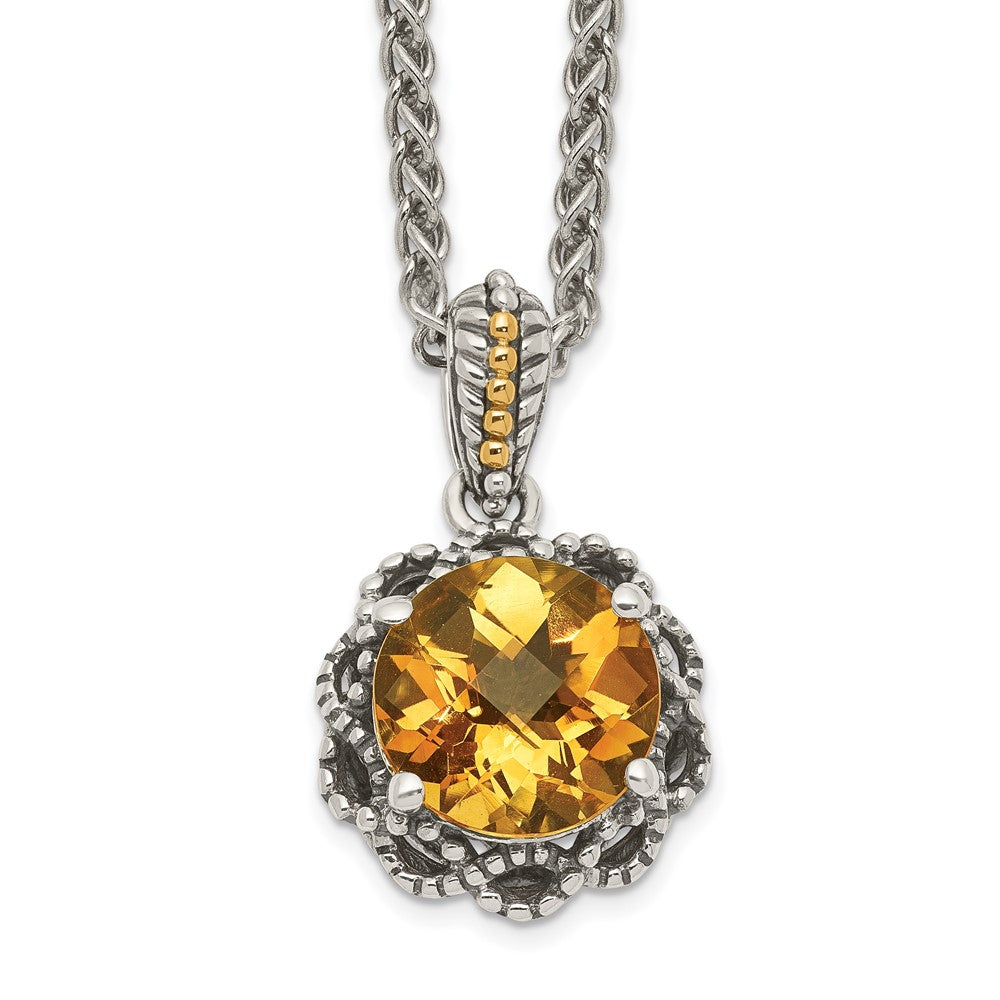 Sterling Silver Antiqued w/ 14k Polished Citrine Necklace