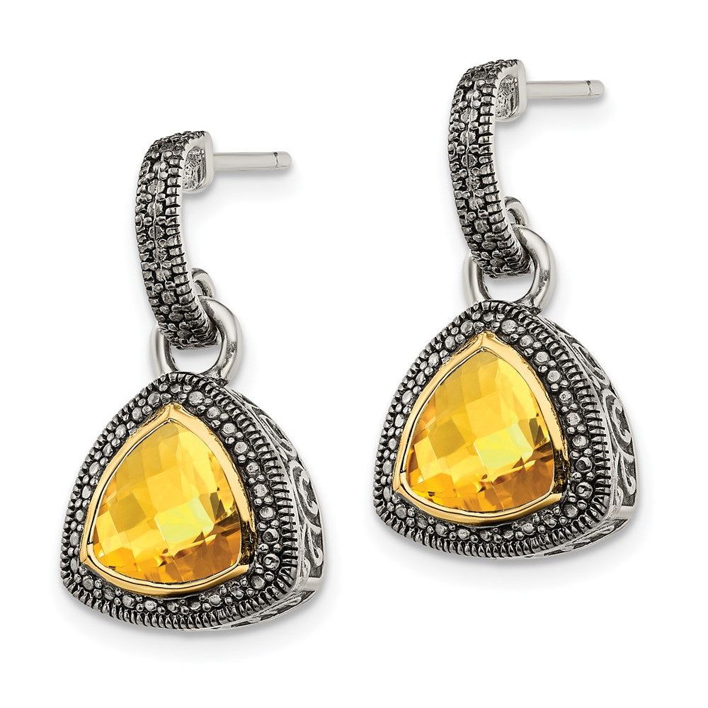 Sterling Silver w/14k Accent Antiqued Citrine Dangle Earrings