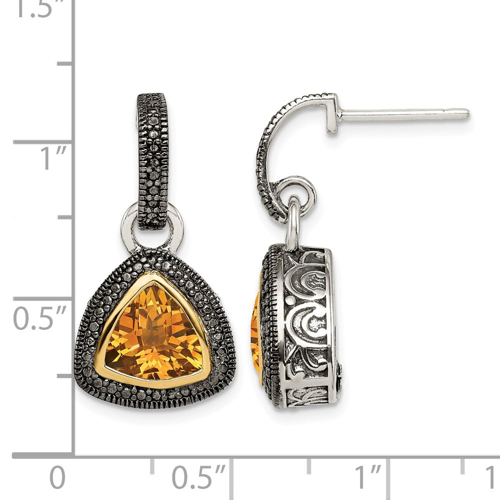 Sterling Silver w/14k Accent Antiqued Citrine Dangle Earrings