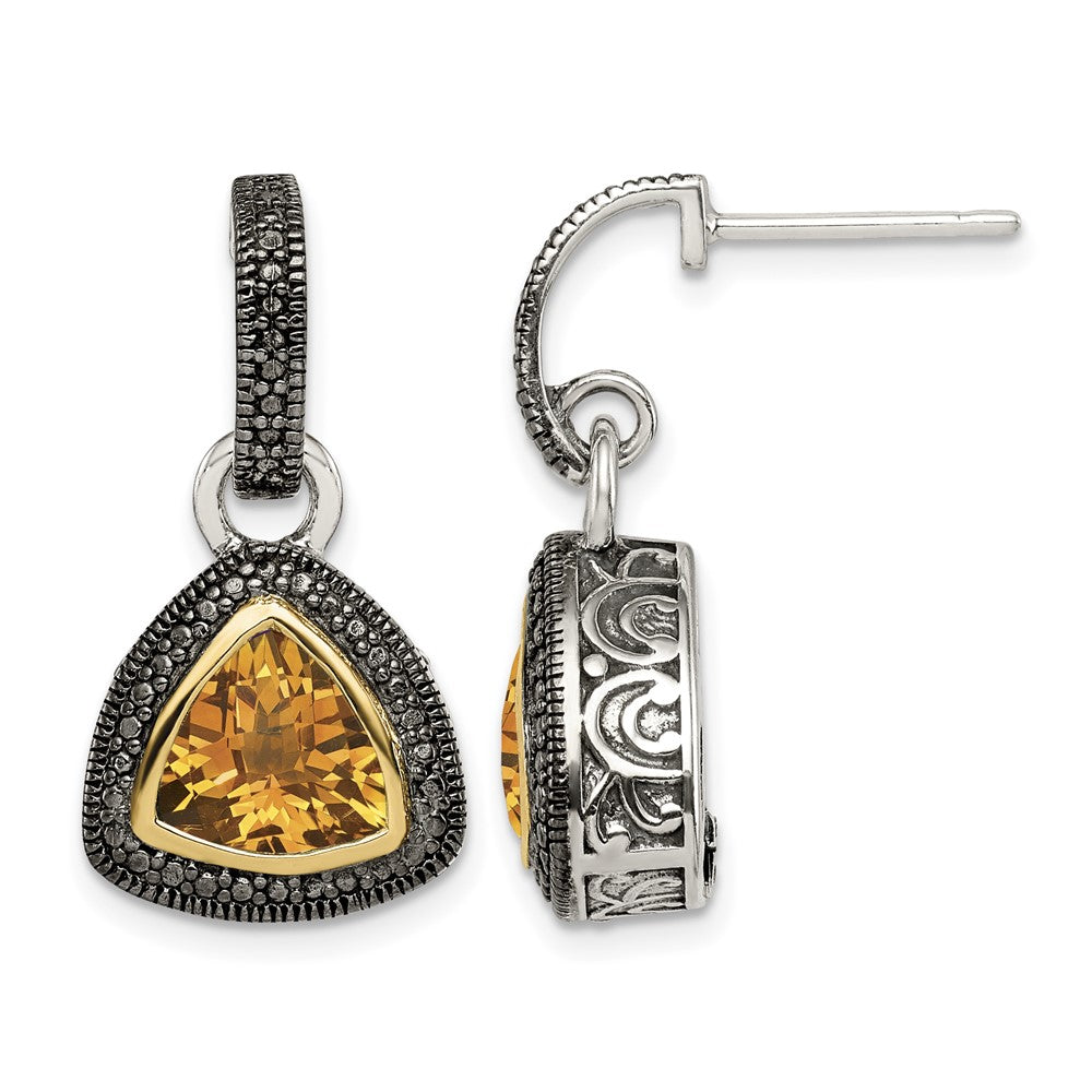 Sterling Silver w/14k Accent Antiqued Citrine Dangle Earrings