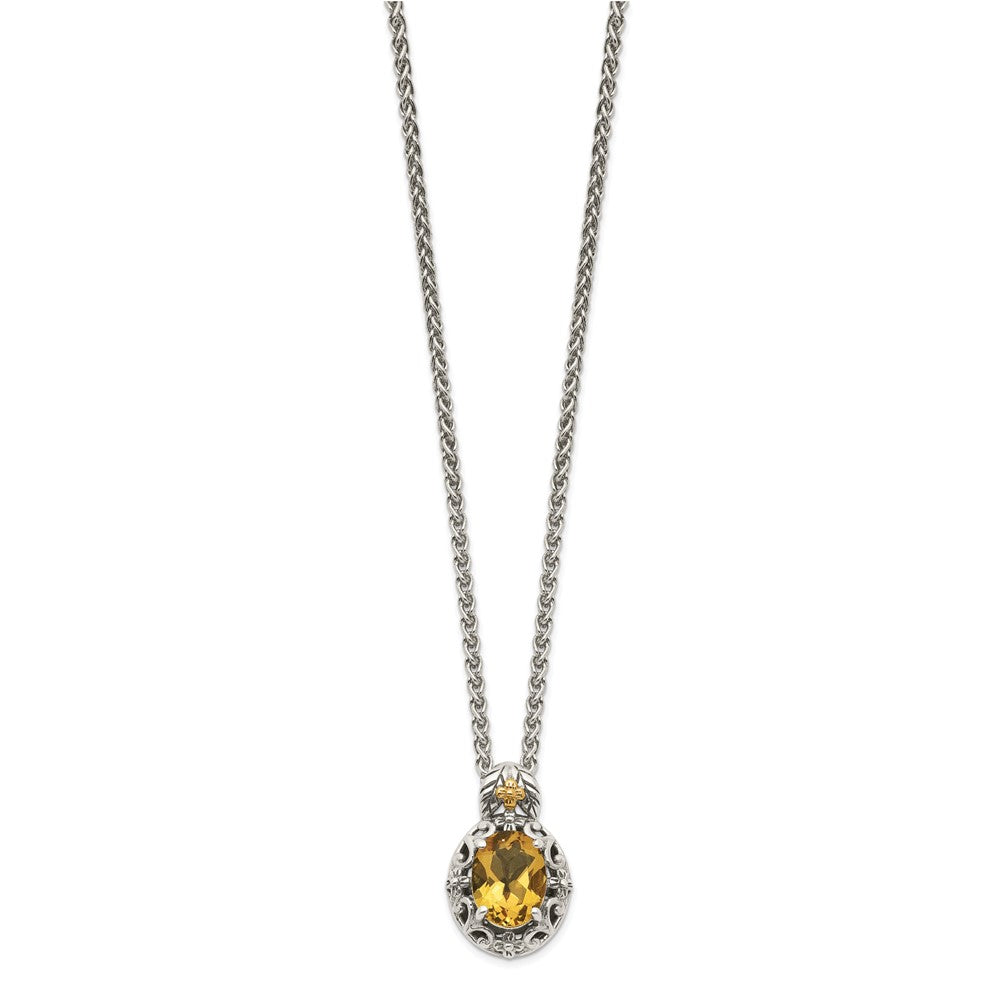 Sterling Silver Antiqued w/14K Accent Citrine Necklace