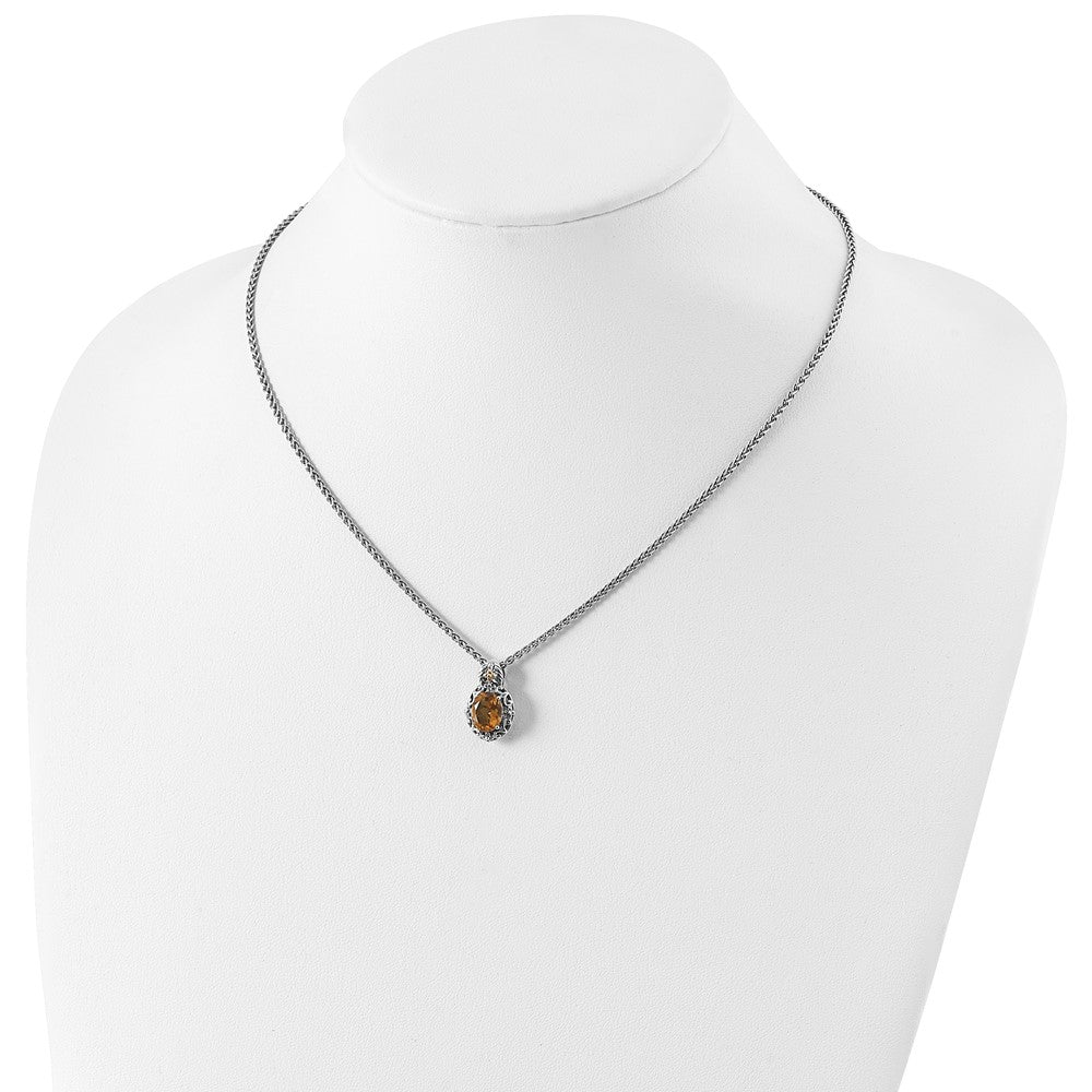 Sterling Silver Antiqued w/14K Accent Citrine Necklace