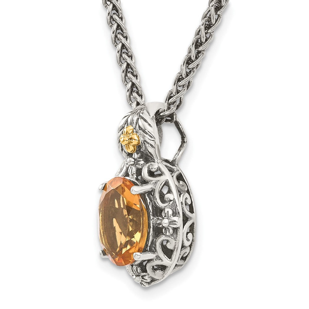 Sterling Silver Antiqued w/14K Accent Citrine Necklace