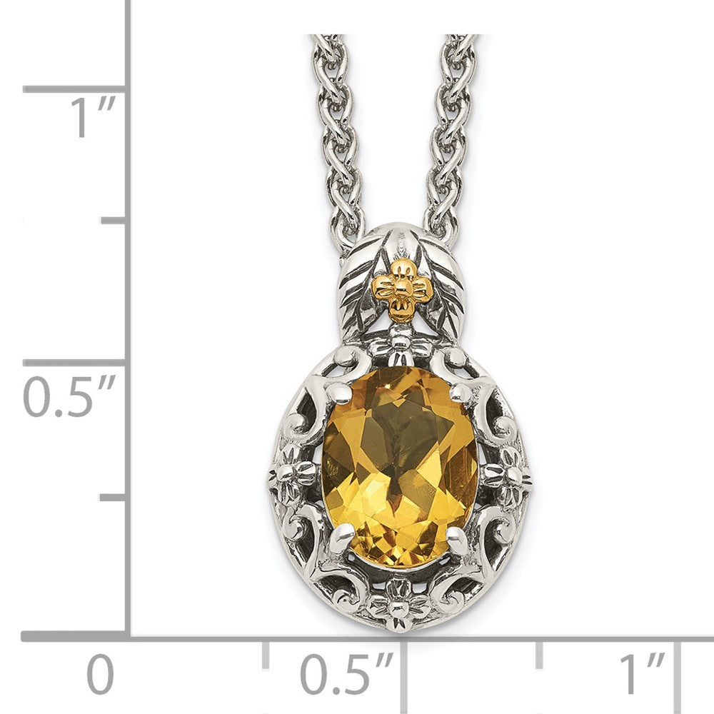 Sterling Silver Antiqued w/14K Accent Citrine Necklace