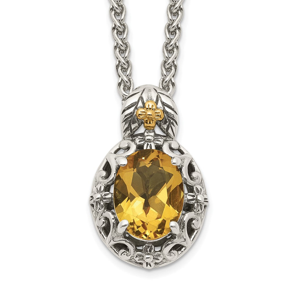 Sterling Silver Antiqued w/14K Accent Citrine Necklace