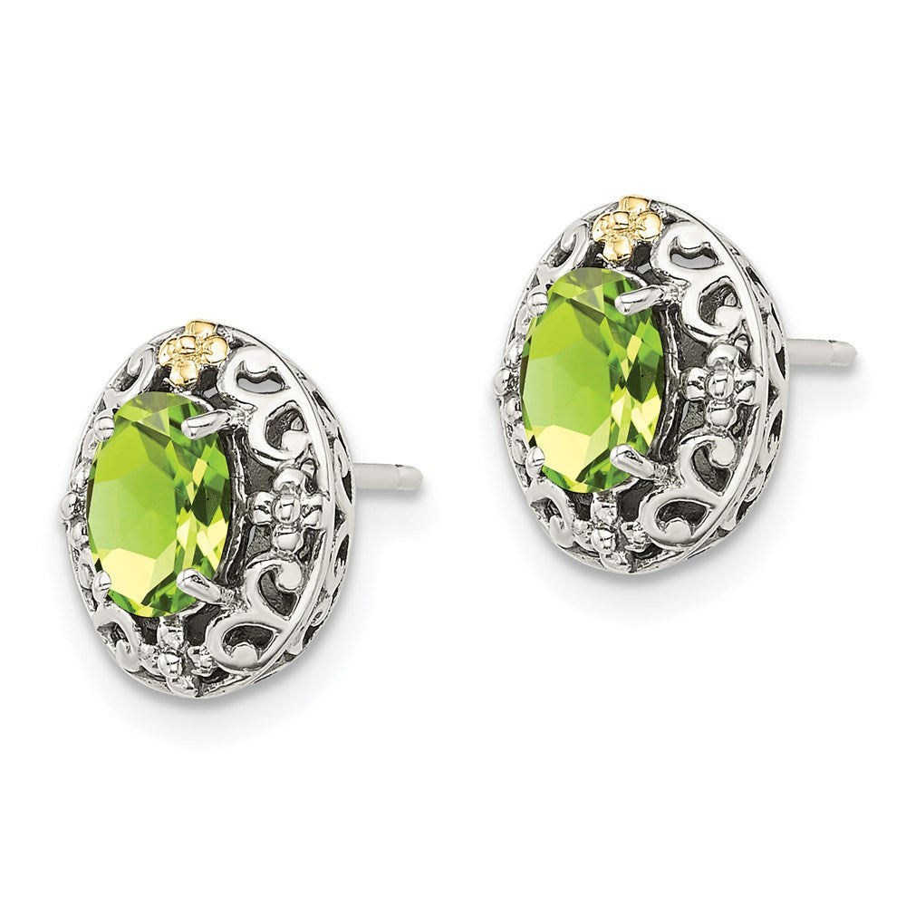 Sterling Silver w/14k Accent Antiqued Peridot Post Earrings
