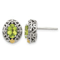 Sterling Silver w/14k Accent Antiqued Peridot Post Earrings