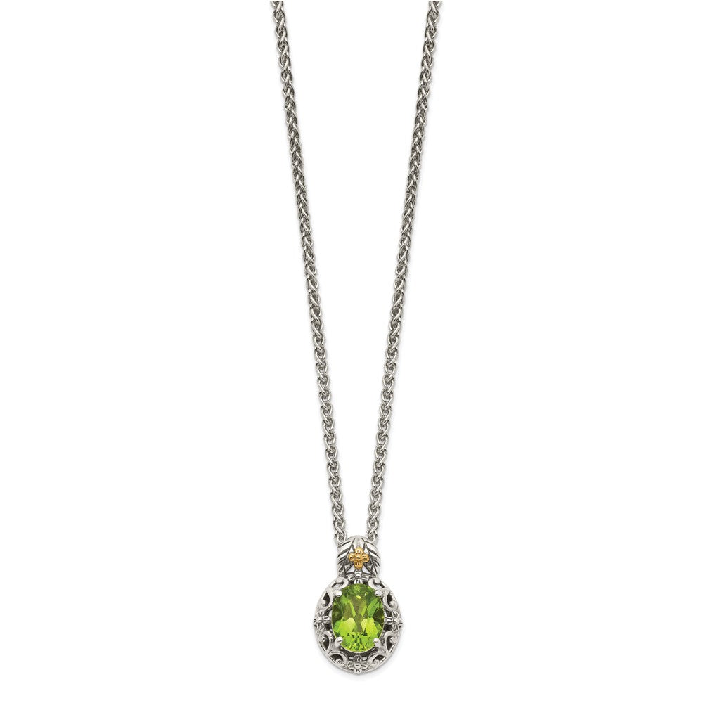 Sterling Silver Antiqued w/ 14K Accent Peridot Necklace