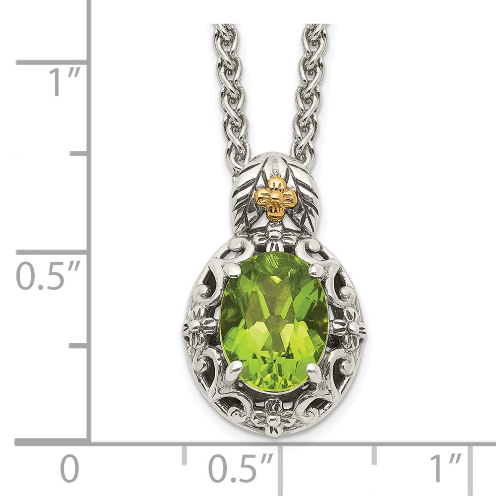 Sterling Silver Antiqued w/ 14K Accent Peridot Necklace