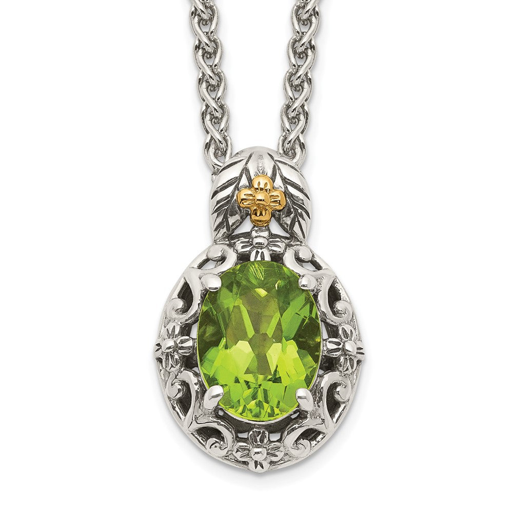 Sterling Silver Antiqued w/ 14K Accent Peridot Necklace