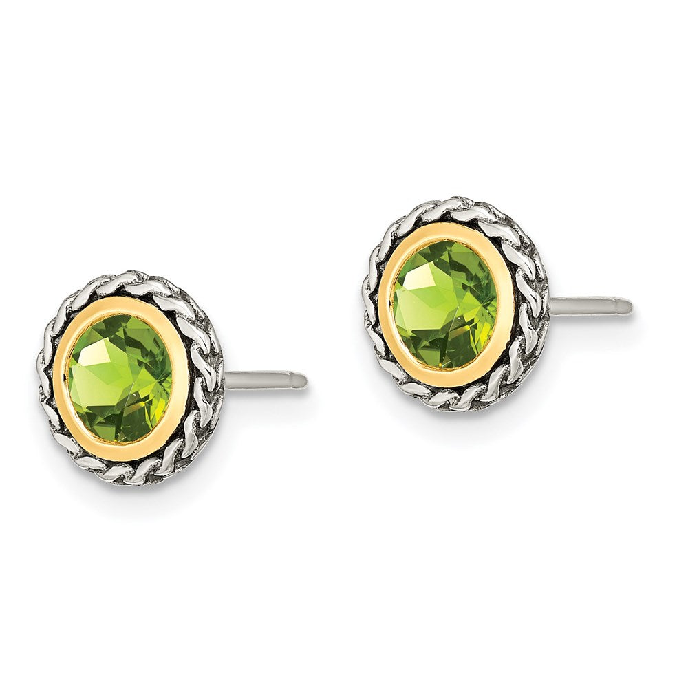 Sterling Silver Antiqued w/ 14K Accent Peridot Post Earrings