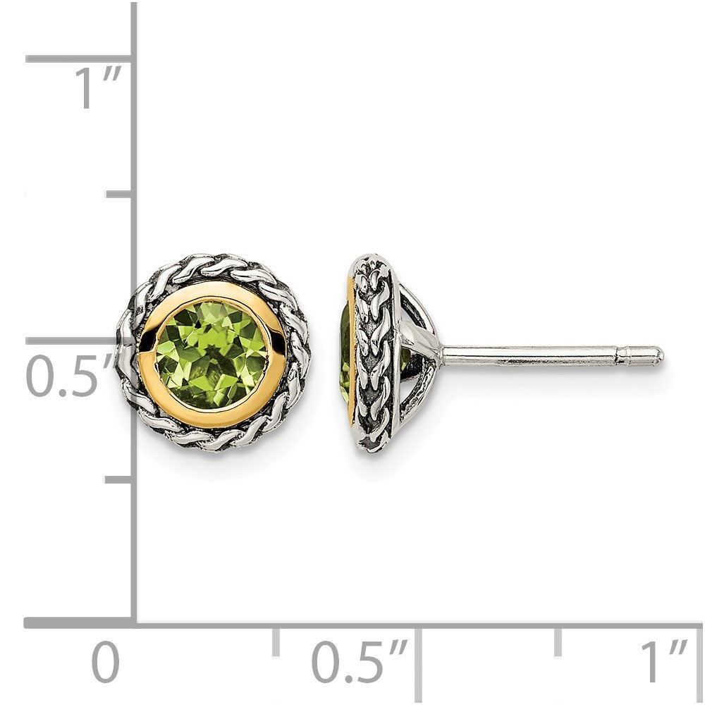 Sterling Silver Antiqued w/ 14K Accent Peridot Post Earrings