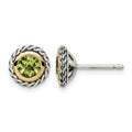 Sterling Silver Antiqued w/ 14K Accent Peridot Post Earrings