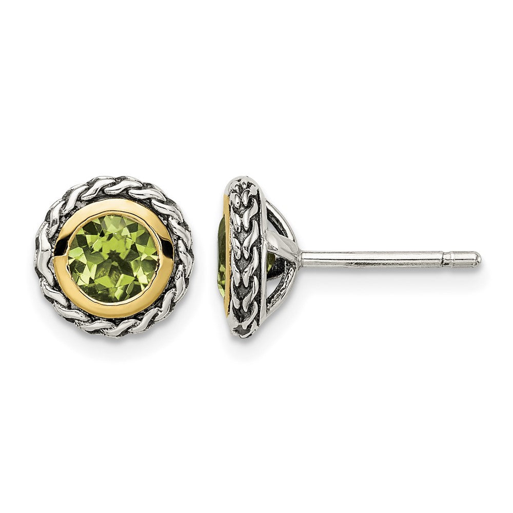 Sterling Silver Antiqued w/ 14K Accent Peridot Post Earrings