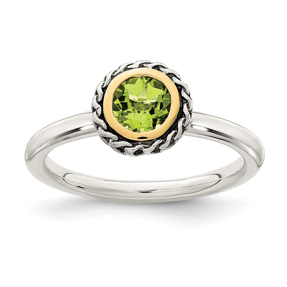 Sterling Silver w/14k Accent Antiqued Polished Peridot Ring