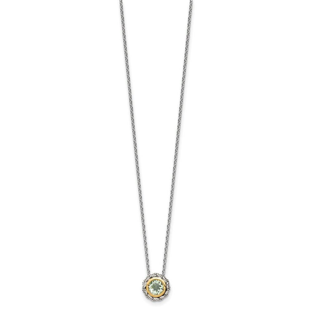 Sterling Silver Antiqued w/ 14K Accent Green Quartz Necklace