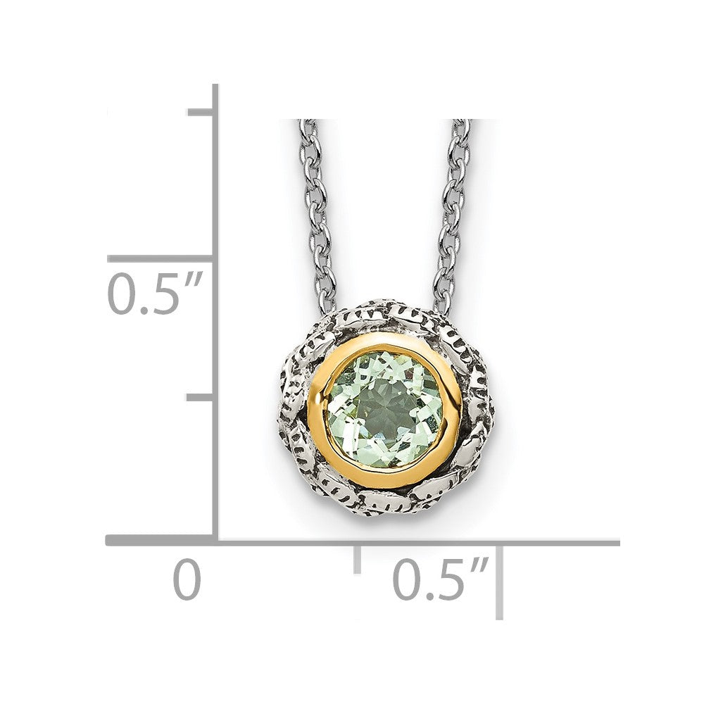 Sterling Silver Antiqued w/ 14K Accent Green Quartz Necklace