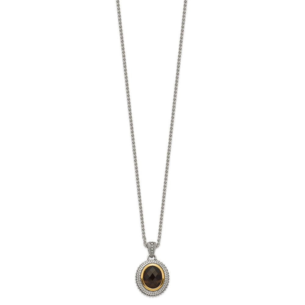 Sterling Silver w/ 14K Accent Antiqued Smokey Quartz Necklace