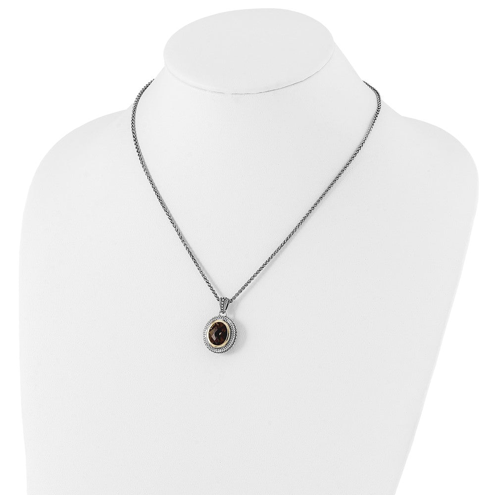 Sterling Silver w/ 14K Accent Antiqued Smokey Quartz Necklace