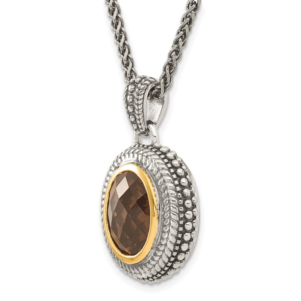 Sterling Silver w/ 14K Accent Antiqued Smokey Quartz Necklace