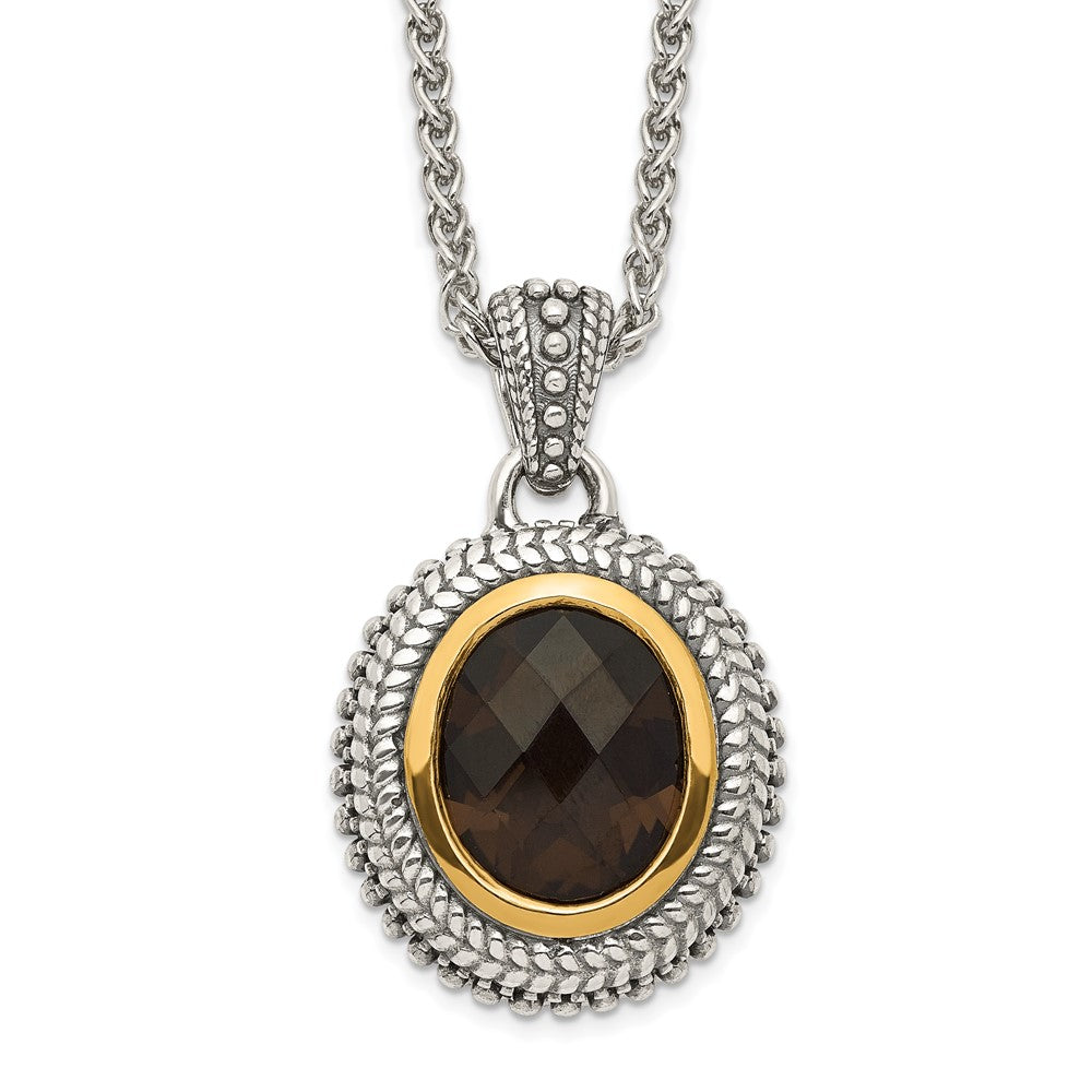 Sterling Silver w/ 14K Accent Antiqued Smokey Quartz Necklace
