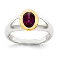 Sterling Silver Rhod-plated w/ 14K Accent Rhodolite Garnet Oval Ring