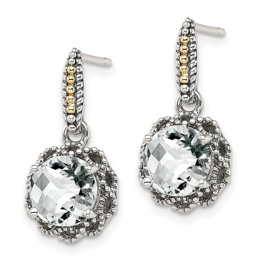 Sterling Silver w/14k Accent Antiqued Polished White Topaz Earrings