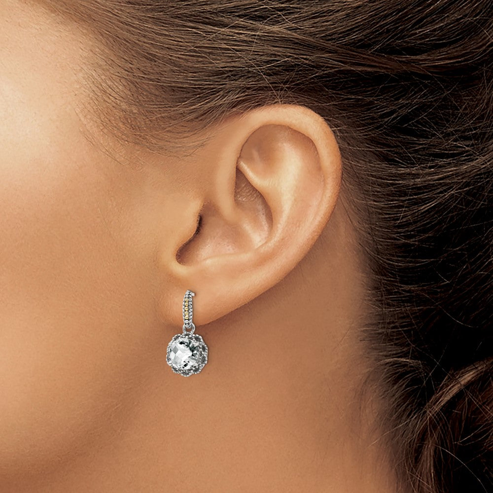 Sterling Silver w/14k Accent Antiqued Polished White Topaz Earrings