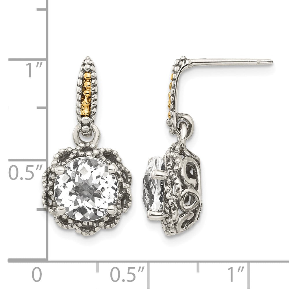 Sterling Silver w/14k Accent Antiqued Polished White Topaz Earrings