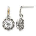 Sterling Silver w/14k Accent Antiqued Polished White Topaz Earrings