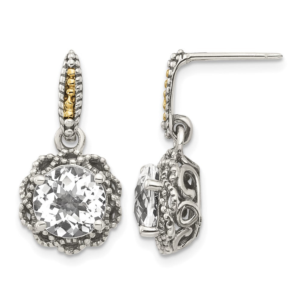 Sterling Silver w/14k Accent Antiqued Polished White Topaz Earrings