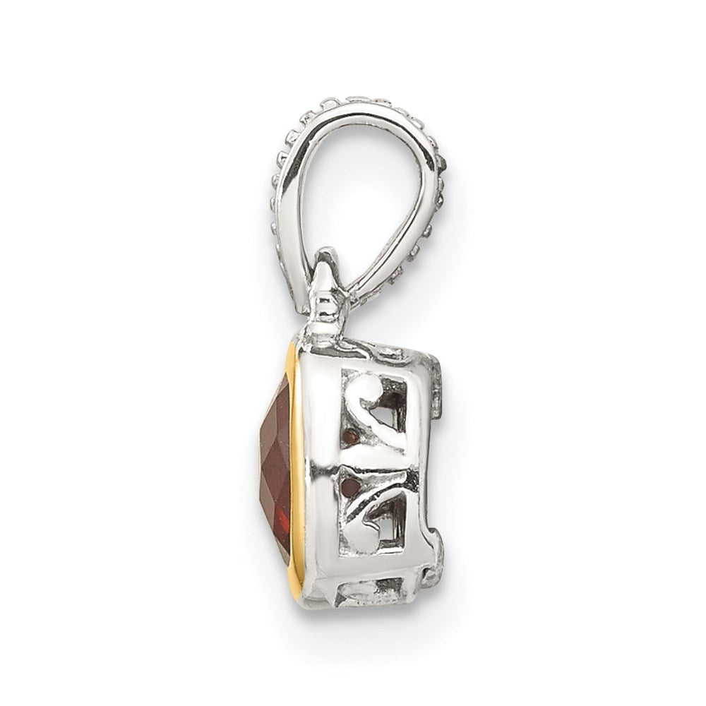 Sterling Silver Rhodium-plated w/14k Accent Garnet Pendant