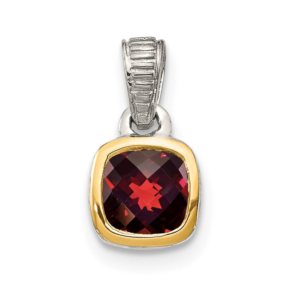 Sterling Silver Rhodium-plated w/14k Accent Garnet Pendant