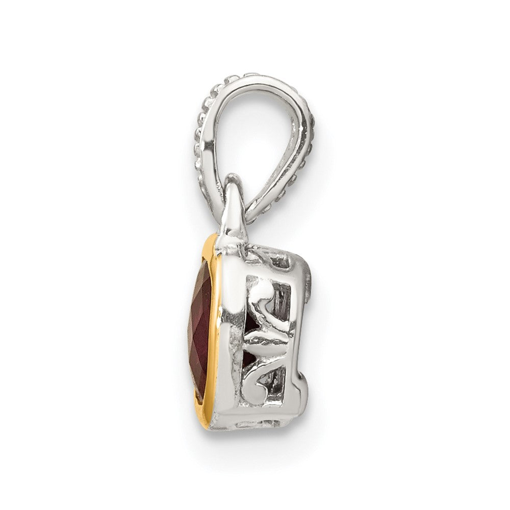 Sterling Silver Rhod-plated w/14k Accent Rhodolite Garnet Pendant