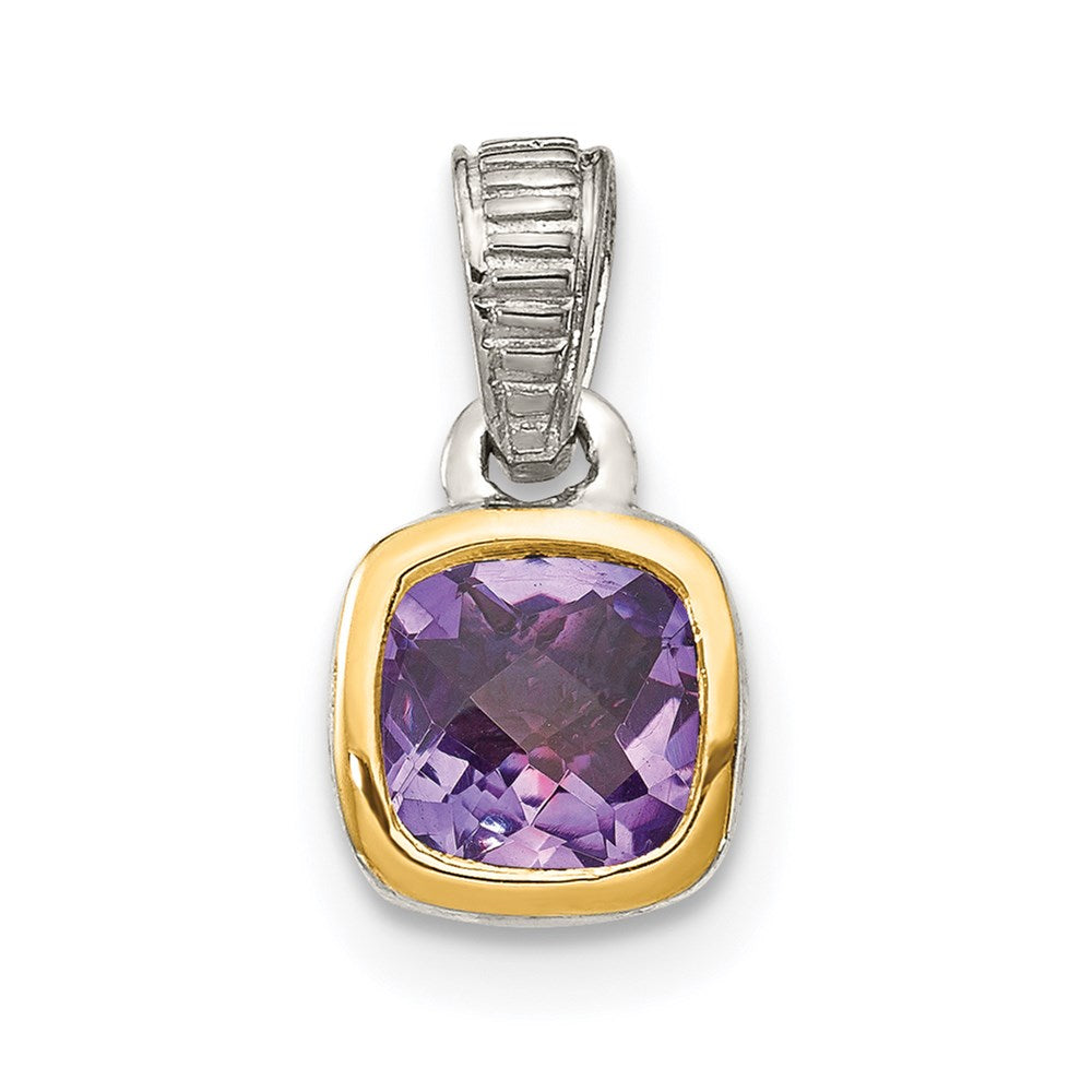 Sterling Silver Rhodium-plated w/14k Accent Amethyst Pendant